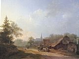 Barend Cornelis Koekkoek Canvas Paintings - A Cart on a Country Road in Summertime
